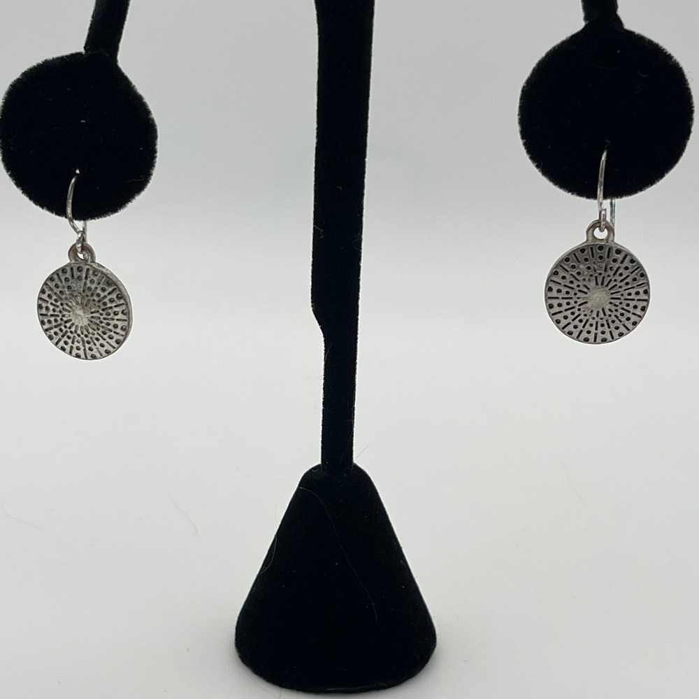 Dangle Disc Earrings Silver Tone Retro Modernist Boho Pierced .5”